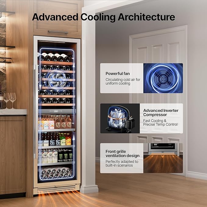 Ca'Lefort 24 Inch Wine & Beverage Refrigerator - 185 Can + 77 Bottle Dual Zone 34-65°F Cooler, 10 Adjustable Shelves & 3 LED Lights, Energy Star Certified Built-in/Freestanding for Home/Bar/Kitchen