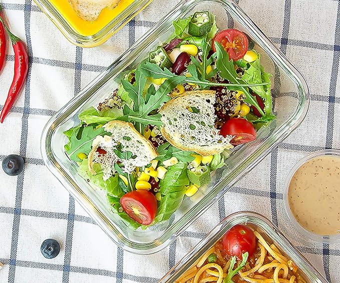 M MCIRCO 10-Pack Glass Food Storage Container with Lids, Airtight Lunch Bento Boxes, Glass Meal Prep Container,Microwave, Oven, Freezer and Dishwasher Friendly