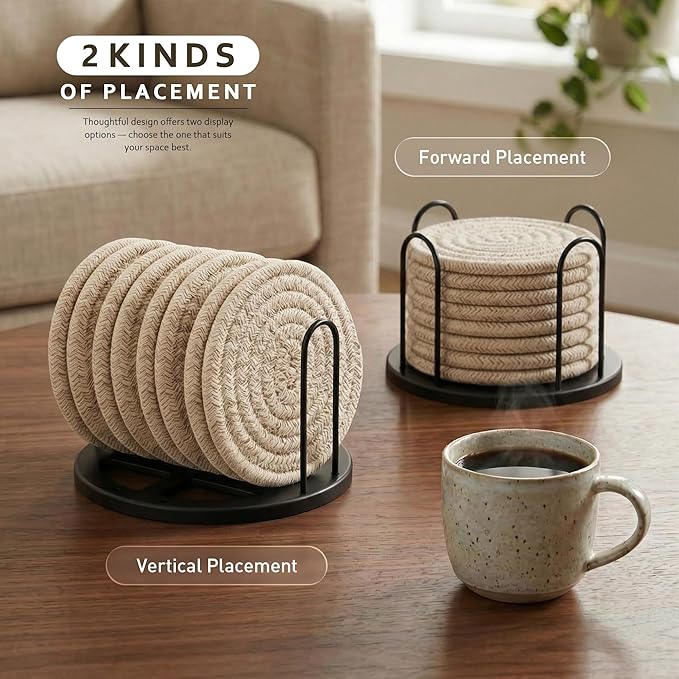 Lazebox Coasters Set of 8 for Drinks, 4 Inch Large Coasters for Coffee Table, Tabletop Protection for Hot & Cold Drinks, Versatile Coasters for Home Decor, Non-Slip & Easy to Clean