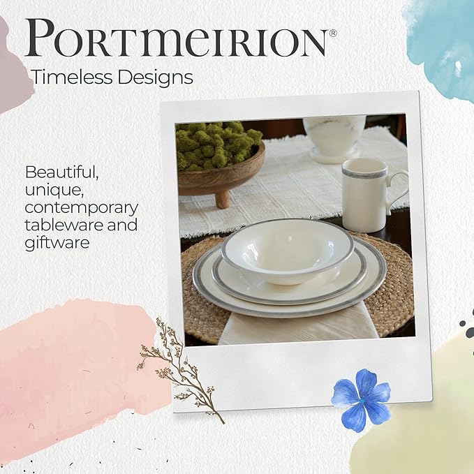 Portmeirion Potter's Brushstroke 10.5" Dinner Plate (Set of 4) - Handcrafted Earthenware Plates with Accent Rim, Microwave & Dishwasher Safe - Ideal Tableware for Modern & Traditional Dining (Grey)