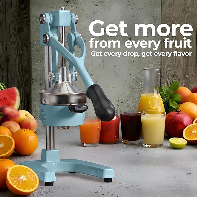 Zulay Kitchen Cast-Iron Orange Juice Squeezer - Heavy-Duty, Easy-to-Clean, Professional Citrus Juicer - Durable Stainless Steel Lemon Squeezer - Sturdy Manual Citrus Press & Orange Squeezer (Blue)