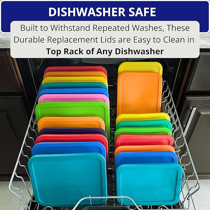 1, 2, 4 & 7 Cup Red Round & 3, 6, 11 Cup Red Rectangle Replacement Lids/Covers for Pyrex, Anchor Hocking & KlareWare Storage Bowls *Lids Only -Glass Container Not Included*, 14 Pack *2 of Each Size*