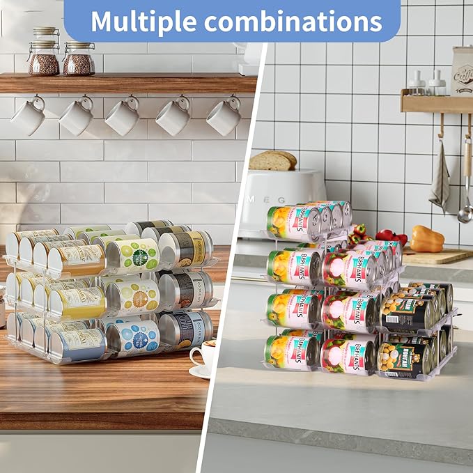 Jsyrjing Can Organizer for Pantry, Modular 3-Tier Can Dispenser, Flexible Combination Design, Clear Extra-Thick Durable Storage Rack for 36 Cans, Stackable for Cabinet, Pantry, Fridge, Countertop
