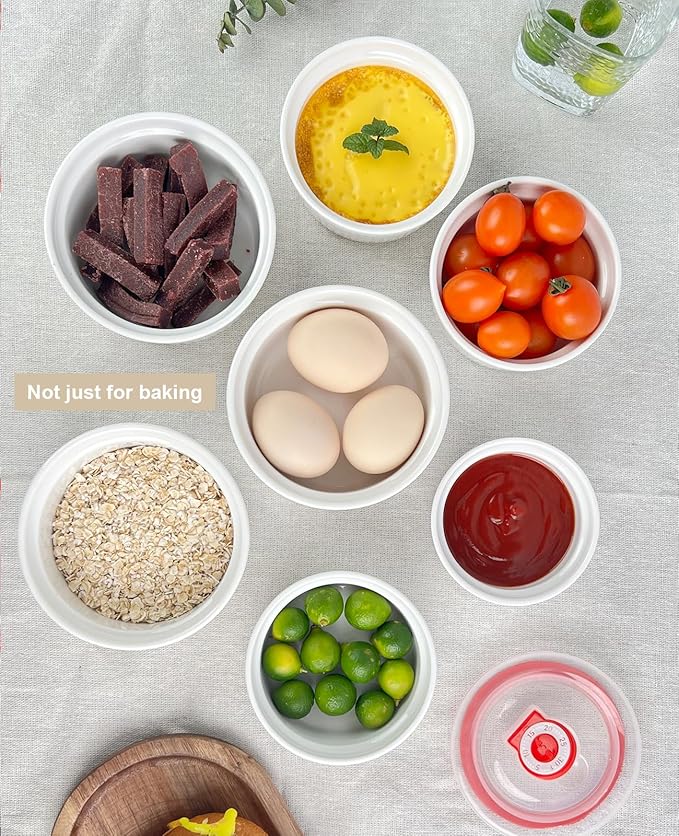 Ramekins 16 oz Oven Safe, Creme Brulee Ramekins with Lids, White Ceramic Souffle Dishes Ramekin, Mini Baking Bowls with Cover Set of 4, Ramekin Assorted Sizes - Dishwasher and Oven Safe