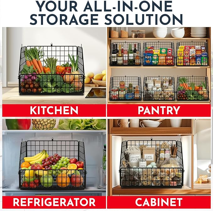 3-Tier Wall Hanging Fruit Baskets for Kitchen Organizing Fruits and Vegetables, Heavy-Duty Wall Basket for Storage, Wire Hanging Fruit Basket for Kitchen & Pantry