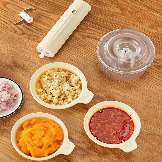 Electric Garlic Chopper, Multifunctional Portable Veggie Cutter with 2 Blades & 4 Bowls - Mini Chopper Food Processor for Ginger, Chili, Fruit, Meat - Electric Mini Chopper, One-Touch Operation