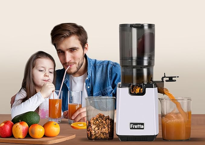 Cold Press Juicer Machines,Fretta 5.3'' Self Feeding Slow Masticating Juicers Fit Whole Fruits & Vegetable Easy Clean Juice Extractor,Tritan Material BPA Free 250W (Light Purple)