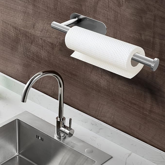DEKAVA Paper Towel Holder Under Cabinet for Kitchen, Adhesive Paper Towel Holder Wall Mount, SUS304 Stainless Steel 13 inch(2,Silver