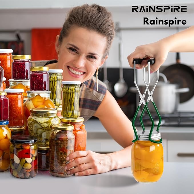 Rainspire Canning Jar Lifter, Canning Tongs Jar Lifter, Canning Tools, Canning Supplies for Home Kitchen, Stainless Steel, Green
