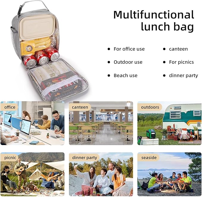 Lovoeo Lunch box Lunch bag for men women Insulated Lunchbox Lunch bags for Work Picnic Travel (Light grey)