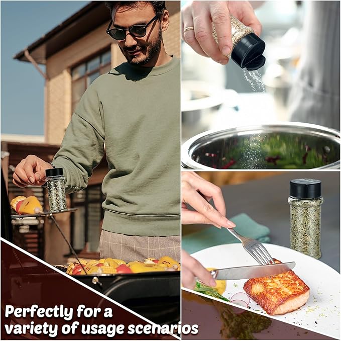 Jadive 36 Pcs 5.5 oz Plastic Spice Jars with Shaker Lids Clear Spice Bottles Plastic Seasoning Containers Empty Shaker for Kitchen Storing Herbs Seasoning Powders Pepper Dry Goods (Black)