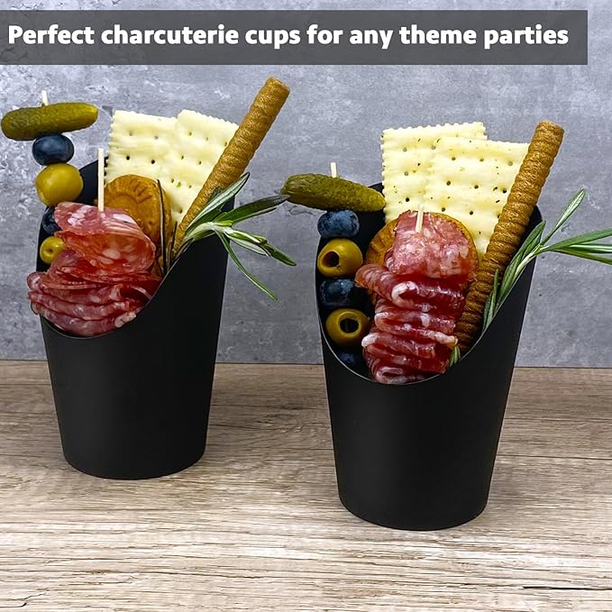 CAMKYDE 100 Pcs French Fries Holder, 14oz Disposable Paper French Fry Cups Black Charcuterie Cups for all Occasions (14oz, Black)