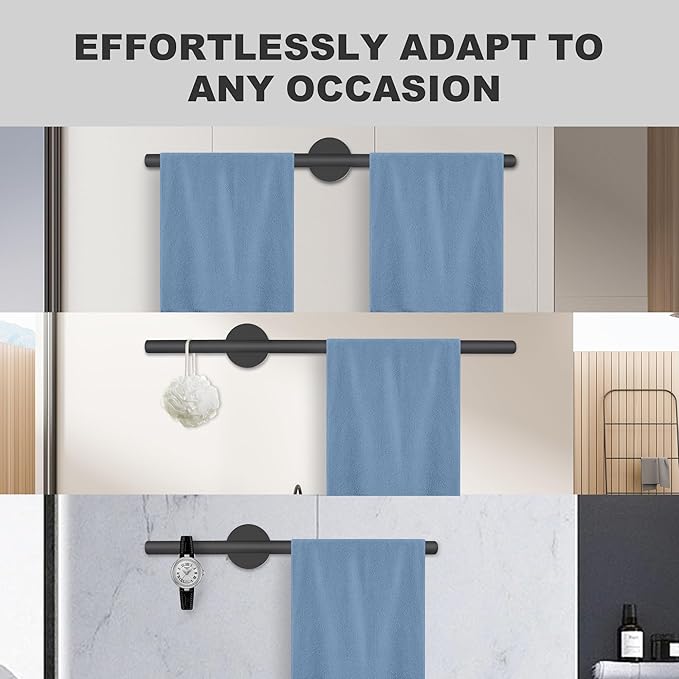 Adjustable Length Stainless Steel Towel Rack - 18-24 Inch Fit, 26.4 Inch Total Length - Matte Black 304 Stainless Steel Towel bar for Bathroom & Kitchen