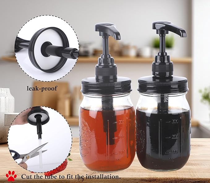 Glass Mason Syrup Sauce Bottle With Dispenser Pump 16 Oz Mason Jar Honey Coffee Syrup Condiment Ketchup Container Food Grade Airtight & Leak-Proof -2 set