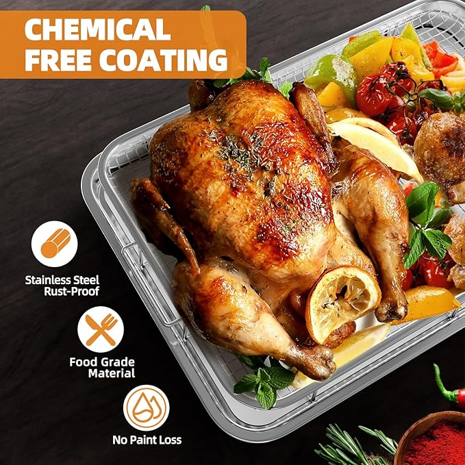 3 Set Air Fryer Basket, Air Fryer Pans and Tray for Oven with 90 PCS Parchment Papers, DEGOVIN Non-stick Stainless Steel Oven Air Fryer Basket and Tray-18.8" x 12.8" &14.88"×10.98"&12.8" x 8.9"