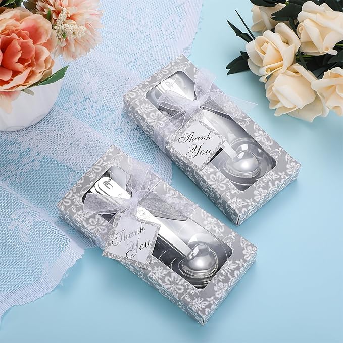 25 Set White Heart Shaped Measuring Spoons Stainless Steel Measure Tea Spoons Bridal Shower Wedding Gift Birthday Tea Party Souvenirs for Guests with Individual Package(Lovely)