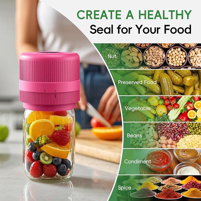 Mason Jar Vacuum Sealer Kit, Electric Sealer for Wide and Regular Mouth Mason Lids, Canning Vacuum Sealer Mason Jar, Automatic Vacuum Sealer Machine for Food Storage - Rose Red
