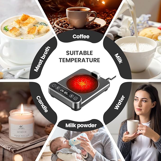 Smart Mug Warmer with Infrared Sensor, Coffee Mug Warmer for Desk, 6 Temp Settings & 12H Timer Coffee Cup Warmer with Auto On/Off, Electric Beverage Warmer for Office & Home, Coffee Lover Gift