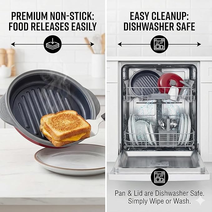 MACONEE Microwave Grill Pan | Microwave Griller, Griddle & Crisper Pan with Lid for Grilling, Browning, and Crisping Foods Microwave Cookware for Grill Meat, Sandwich & Vegetable inside a Microwave