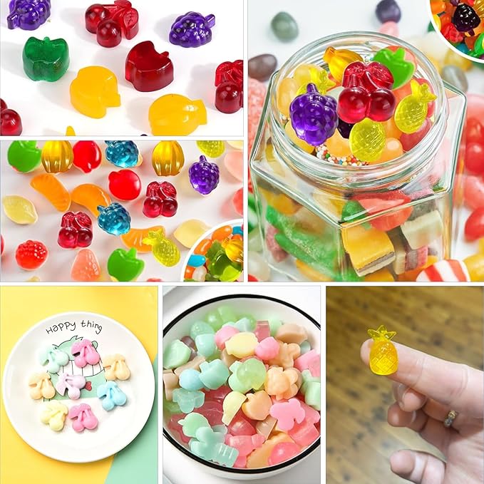 Sidosir 4Pcs Gummy Fruit Candy Molds, Non-stick Silicone Candy Gummy Molds with 2 Droppers