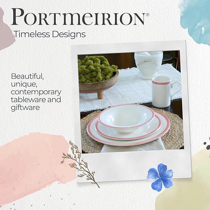Portmeirion Potter's Brushstroke Dinner Plate (Set of 4) - 10.5" Earthenware Plate with Classic Brushstrokes - Microwave, Dishwasher, Freezer, Oven Safe - Ideal Modern Dinnerware Set (Red)