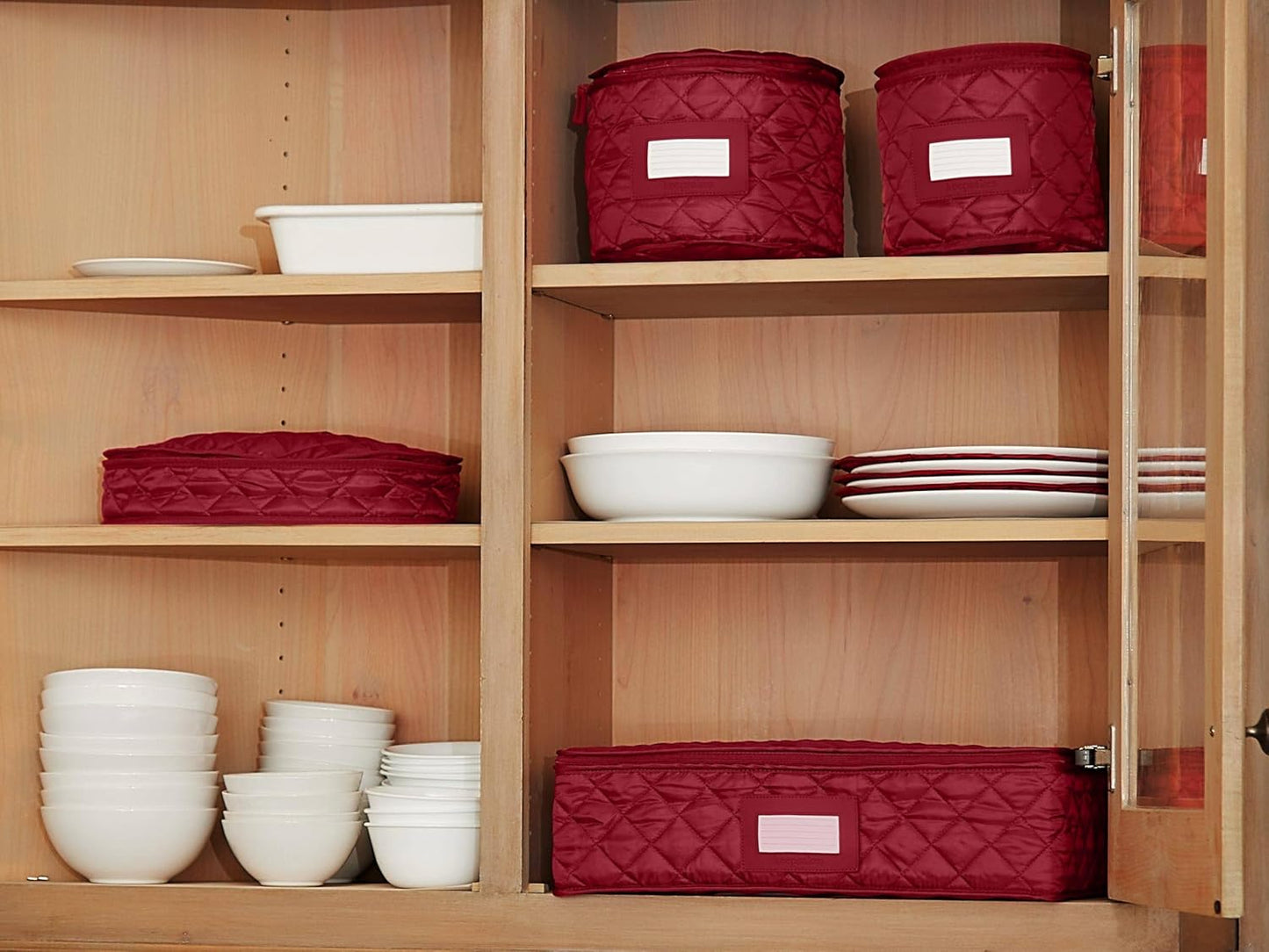 Covermates Keepsakes - Quilted Divider Set - Set of 4 - Scratch & Breakage Protection - Stain Resistant - Machine Washable - China Storage, Red