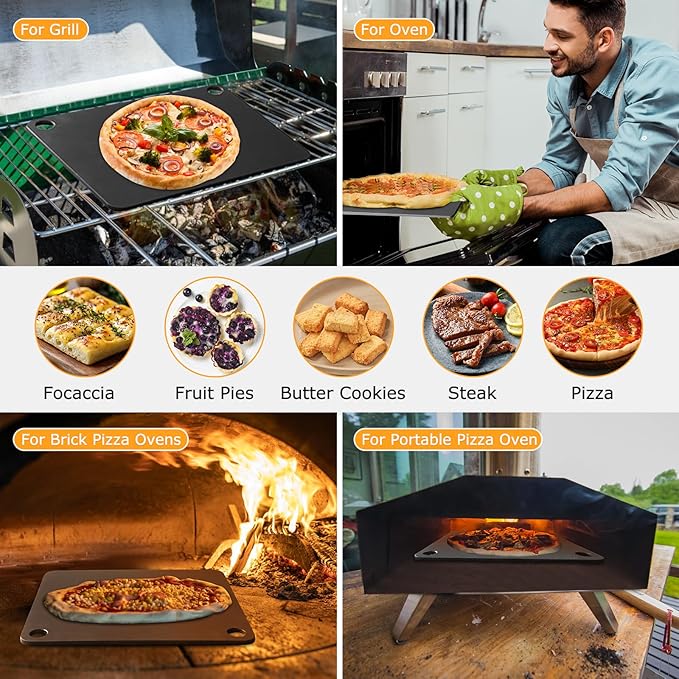 Baking Steel for Oven & Grill, Pizza Steel, Duvecfoi 16x13.4” Pizza Baking Pan for Artisan Pizza, Multi-Purpose Baking Tool for Home Cooks & Pizza Lovers, Fast Heating(.25" Thick)
