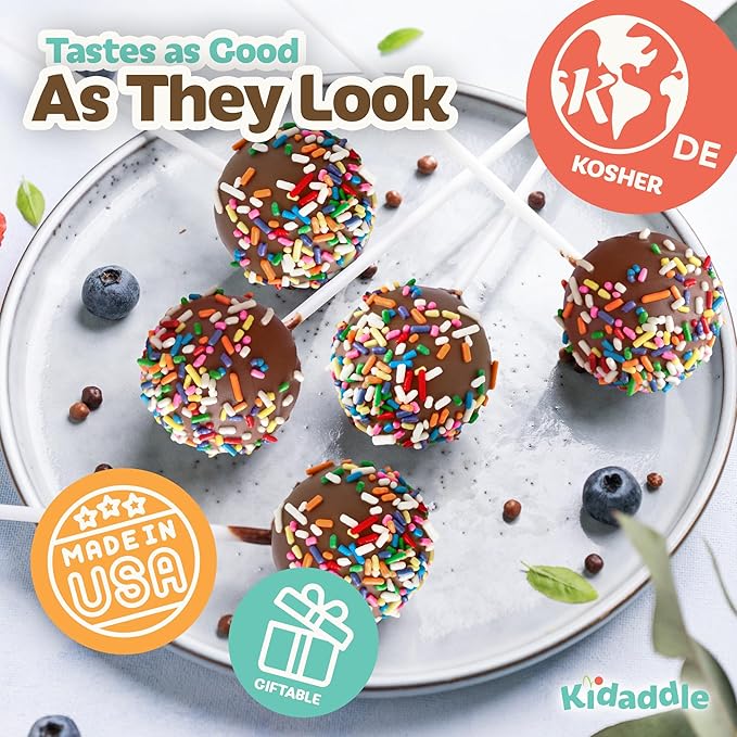 Kidaddle DIY Cake Pop Kit for Kids – Chocolate Drizzle | Kid Baking Kit with Premeasured Ingredients, Decorating Supplies | Made in USA | Certified Kosher | Christmas Kids Gift for Girls & Boys