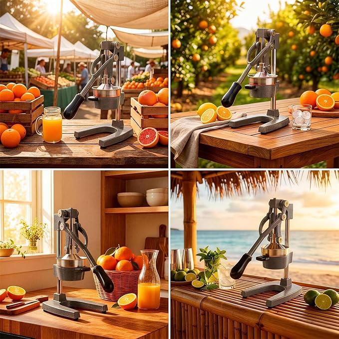 Cast Iron Citrus Juicer - 13.8LB Heavy Duty Manual Orange Press, 304 Stainless Steel Cup & Strainer, Professional Lemon Grapefruit Pomegranate Squeezer for Home Bar Kitchen, Grey