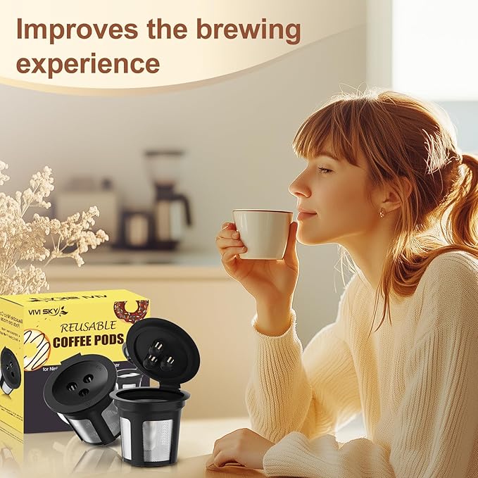 5 Pack Ninja Reusable Coffee Pods: Reusable K Cups for Ninja Coffee Maker - Refillable Coffee Filters for 3-Needle Ninja DualBrew Pro CFP200 CFP201 CFP300 CFP301 CFP305 CFP400(Only for 3-Hole Version)