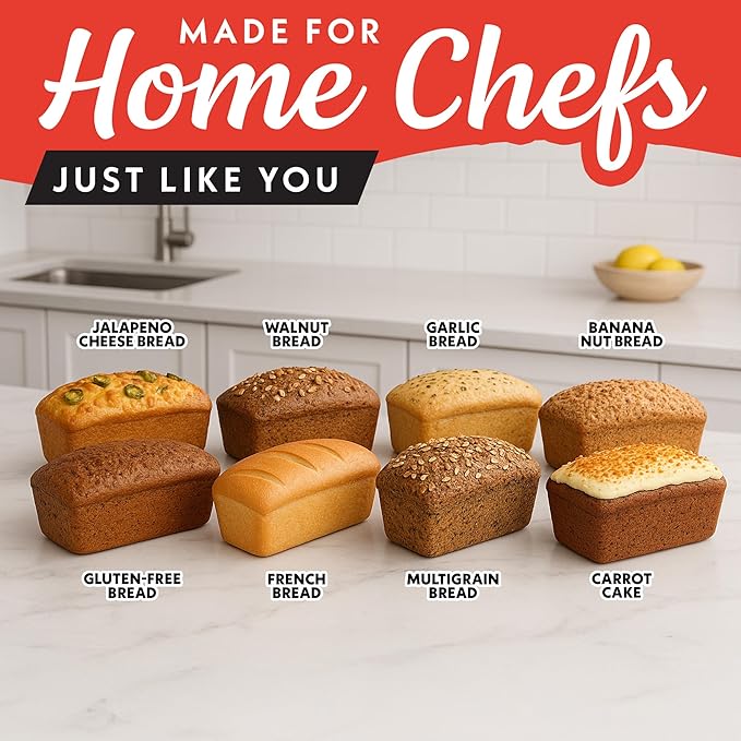 Gourmia Bread Maker with 2 LB Loaf Capacity - 13 Presets Jam Mode, Automatic Ingredient Dispenser, Customizable Crust Options, Keep Warm & Delay Start, Dishwasher Safe Parts