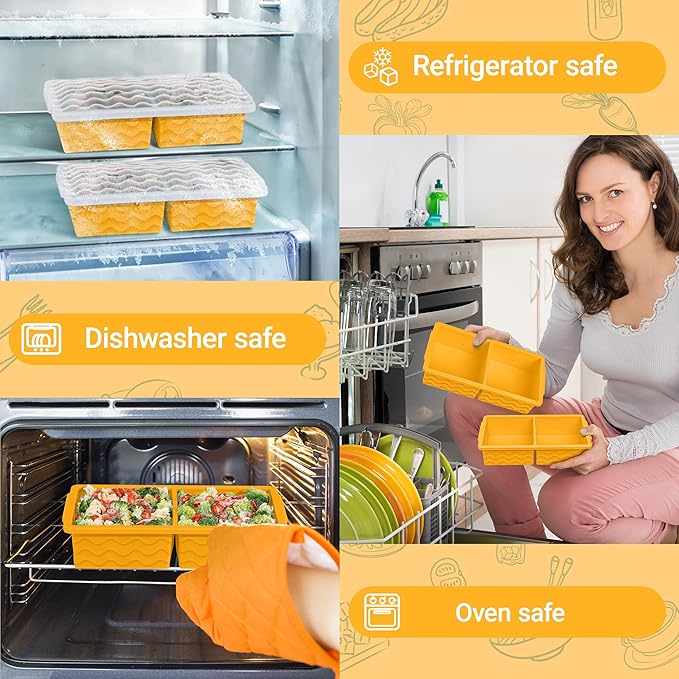 Aopigavi Silicone Freezer Tray with Lid – 2-Cup Soup Freezer Container Molds, Large Ice Cube Trays for Freezing Soup, Sauce & Broth, Meal Prep & Food Storage – Oven & Dishwasher Safe, 2-Pack