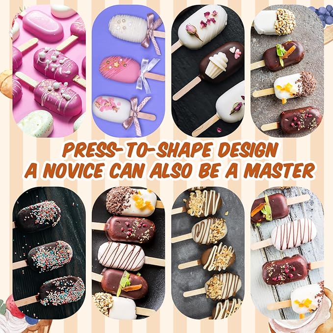 1 Set Cutter, Cake Pop Mold, Cake Pop Cutter and Pusher Press Set with Tray and 3 Types of Packaging Accessories, Baking Tools for Home, Birthday, Parties, Wedding Desserts(2 Pcs,Cakesicle)