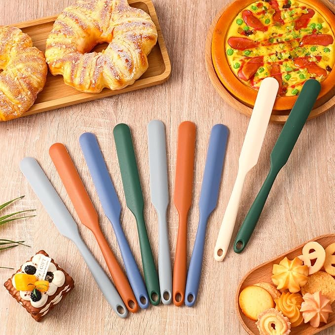 Honeydak 24 Pcs Mini Silicone Spatula Bulk 8.3 inch Small Rubber Spatula with Long Handle Heat Resistant Jar Cake Cream Butter Scraper Resin Craft Non Stick Kitchen Tools for Baking Cooking Mixing
