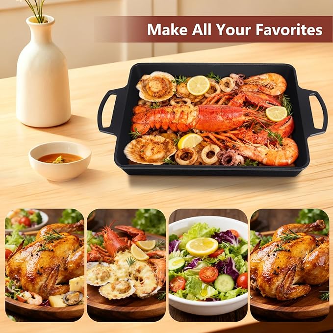 Cast Iron Casserole Dish for Oven, 4.8 Quart Rectangular Baking Pan and Large Lasagna Pan