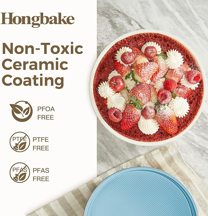 HONGBAKE Nonstick Ceramic 9 Inch Round Cake Pan Set of 2, Heavy-Duty Aluminized Steel round cake pans with Diamond Texture, Non-Toxic Cake Molds, Cake Pans Sets for Baking Cheesecake, Blue