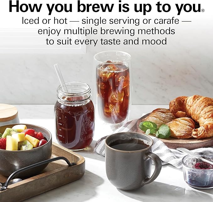 Hamilton Beach FlexBrew Advanced 5-in-1 Programmable 12 Cup Drip and Single Serve Hot & Iced Coffee Maker with Movable 60 oz. Water Reservoir, Fast Brewing, Black R49965 (Renewed)