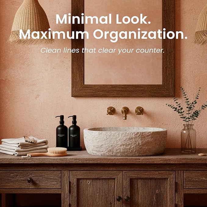 MaisoNovo Black Soap Dispenser Bathroom - Soap Dispenser Set with Black Soap Dispenser, Black Pumps & Ceramic Tray