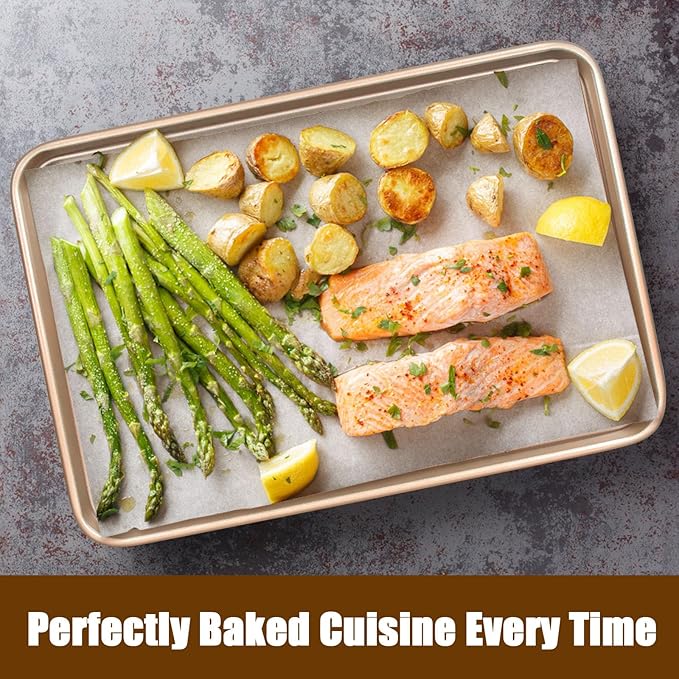 Baking Sheet Pan Set of 2, Wildone Commercial Cookie Sheets for Baking, Nonstick Carbon Steel Jelly Roll Pan Oven Tray 15x10 Inch, Heavy Duty & Easy Clean