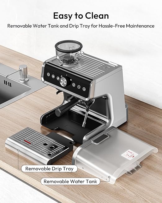 EUHOMY Espresso Machine with Grinder, 20 Bar Professional Espresso Coffee Maker for Home,with Milk Frother for Latte, Cappuccino & Barista-Style