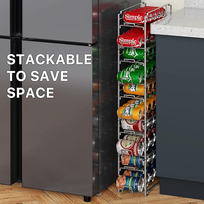 Simple Houseware Stackable Beverage Soda Can Dispenser Organizer Rack, Silver, 2 Pack