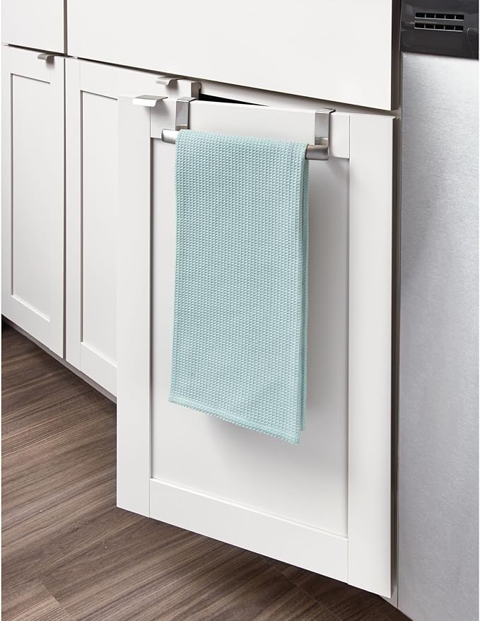 iDesign Axis Curved Over-the-Cabinet Kitchen Bar Holder for Dish and Hand Towels, Pot Holders, 9.75" x 2.75" x 2.5" - Brushed Stainless Steel