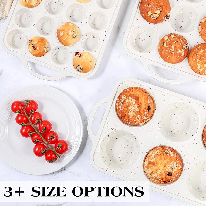 silicone muffin pan for baking with metal frame (Cream, Jumbo:6-Cup x 2 Pcs)