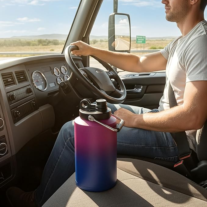 Kerilyn Insulated Gallon Jug with Handle, One Gallon, 128oz Stainless Steel, Large Double Vacuum Water Bottle for Hot & Cold Drinks, Wide Mouth, Sweat Proof, Great for Travel, Camping, Red Gradient