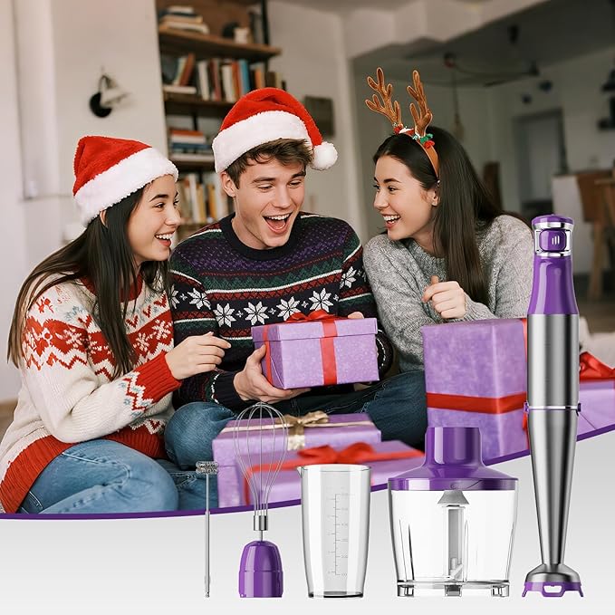 Turelar Immersion Blender Handheld Corded Hand Blenders Set 1100W, Trigger Variable Speed 5 in 1 Stick Emulsifier with Chopper, Whisk and Frother for Soup, Baby Food and Smoothies, Purple