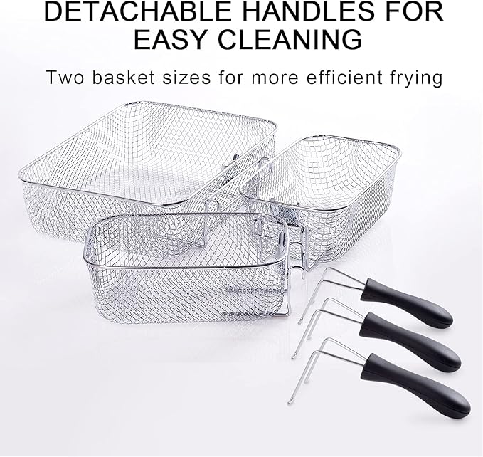 Secura 4 Liters / 17-Cup Stainless-Steel 1700-Watt Electric Deep Fryer with Timer Free Extra Odor Filter, Triple Basket, 4.5 Quarts, Silver