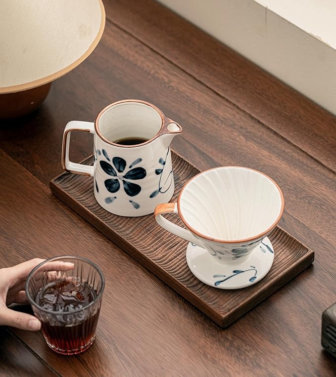 Pour Over Coffee Maker,Ceramic Coffee Maker With 40 pcs Paper Filter,15oz/450ml Pour Over Coffee Dripper (Blue and white, V02)