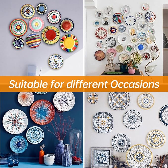 Bilillo 12 Pack Plate Hangers for The Wall, Suitable for 6''-8'' Decorative Plate,Invisible Heavy Duty Wire Plate Holder with Wall Hooks, Plate Hangers for Displaying Plates, Platter, Dish (Black)