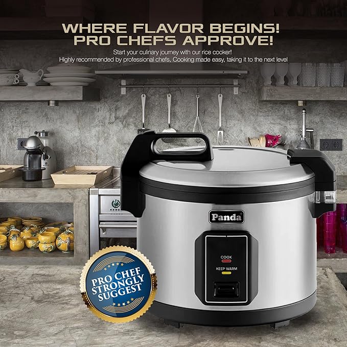 Panda Commercial Large Capacity Rice Cooker & Warmer - Extra Large 30 Cups Raw/60 Cups Cooked, 120V/1500W, ETL Listed