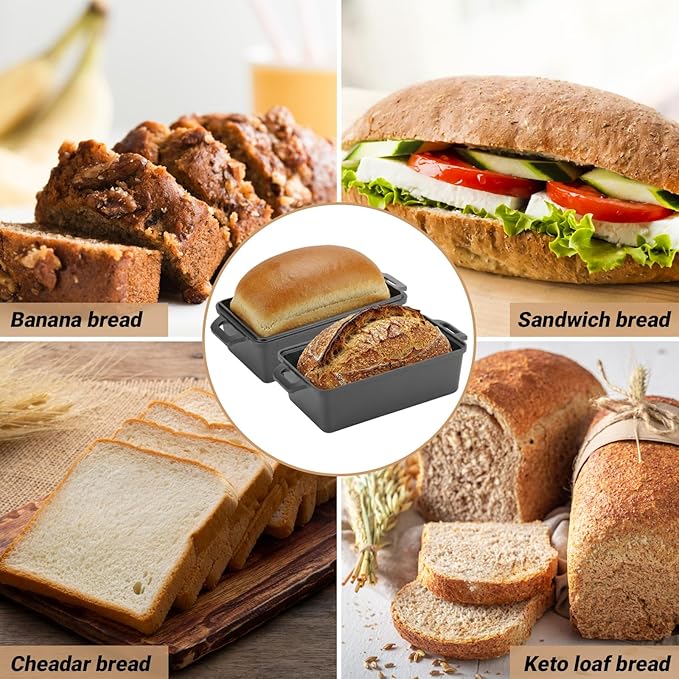 Northriver Casting 9×5 Inch Cast Iron Loaf Pan with Lid | Bread Baking Pan | Even Heat Distribution for Homemade Bread, Cake, and Meatloaf | 2 Piece Set